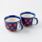 Floral Ceramic Soup Bowl Style Mug Set of 2, Blue - Eyaas